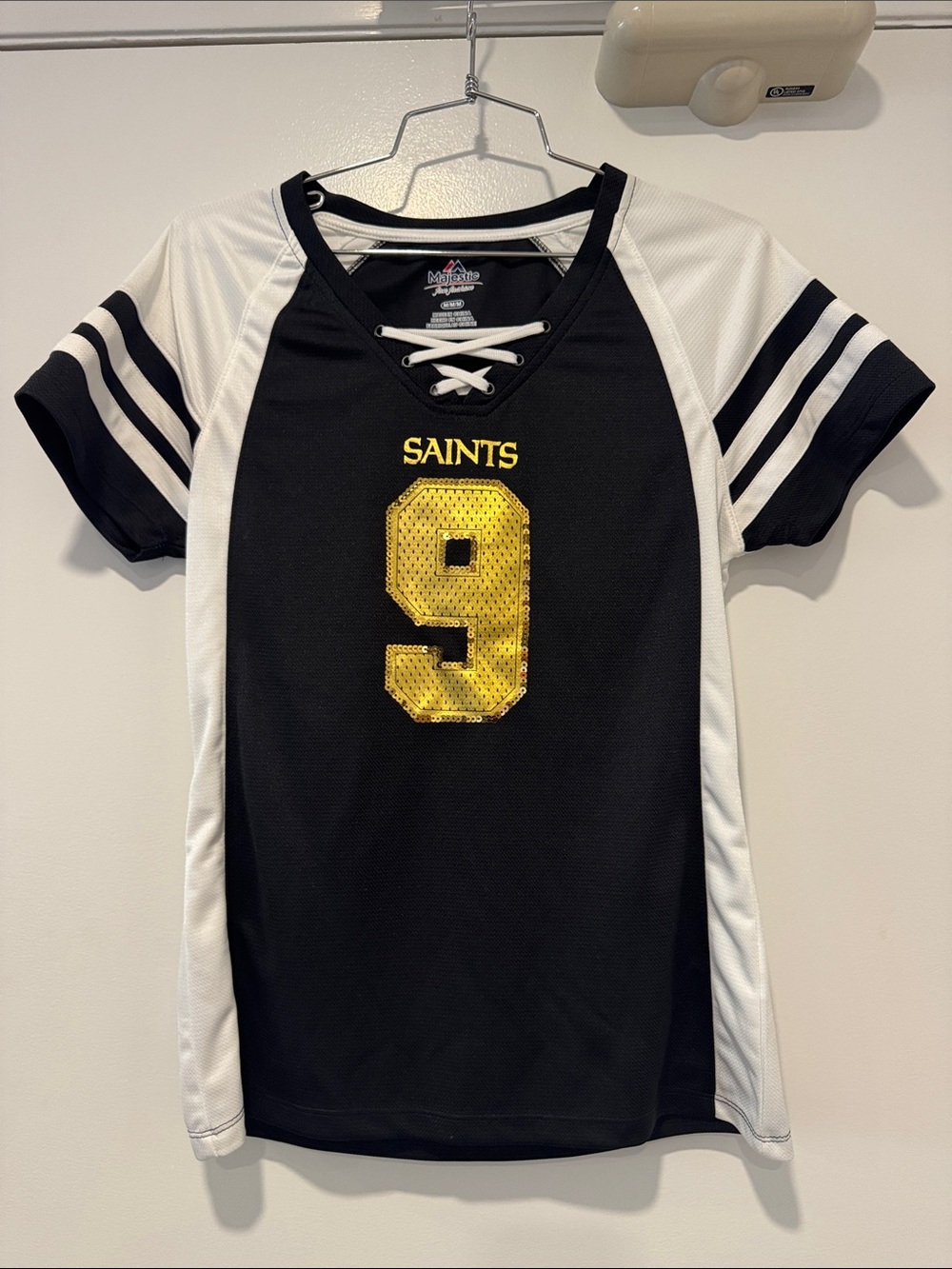 New Orleans Saints Brees Lace-Up Football Jersey Gold Sequin